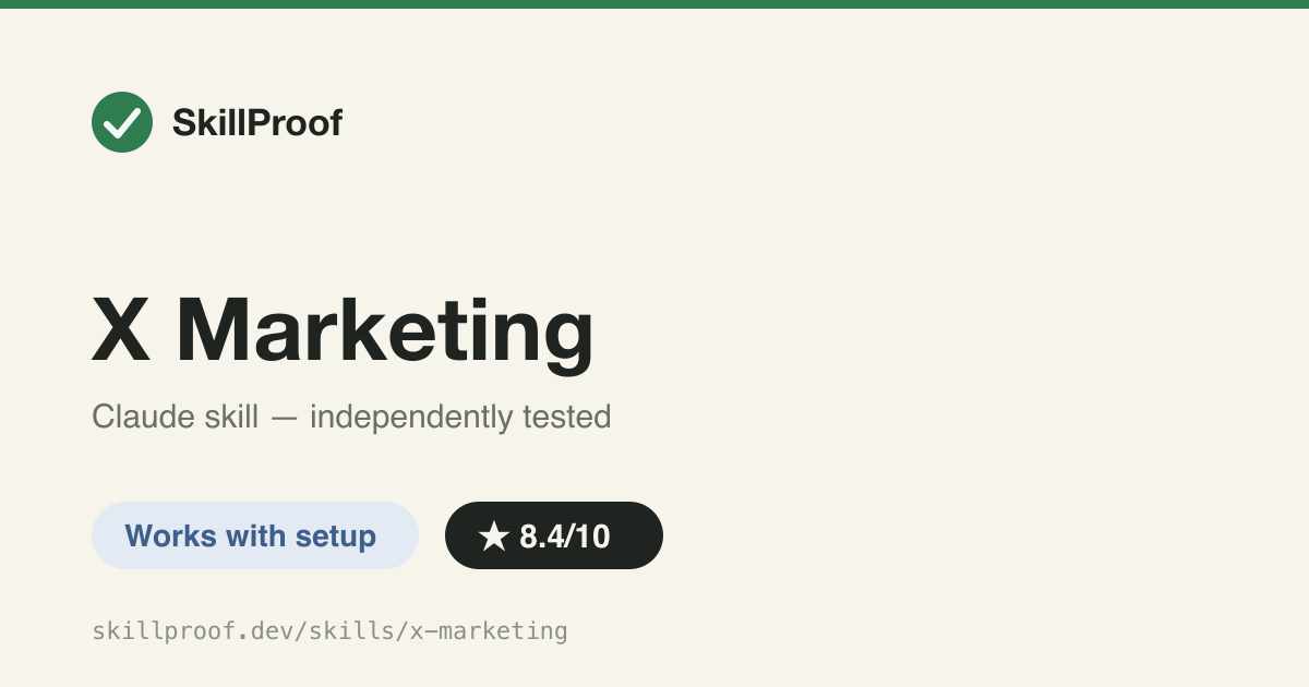 X Marketing — Nine-skill X/Twitter content bundle -- hook formulas, thread building, AI-tell scrubbing -- gated behind explicit approval before Publora auto-publishes anything.