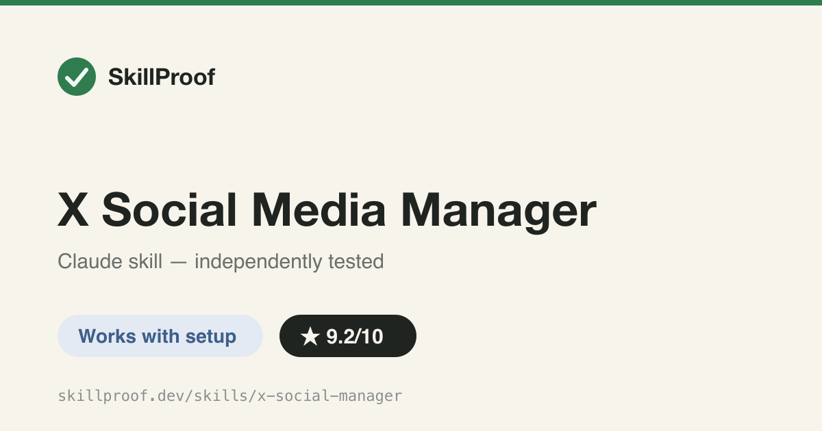 X Social Media Manager — Self-evolving X/Twitter growth manager: research-gated post drafting, voice-matched replies, live via twitter-cli.